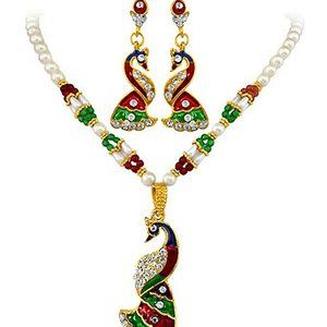 Indian Peacock Neckless dangle set raisin filled